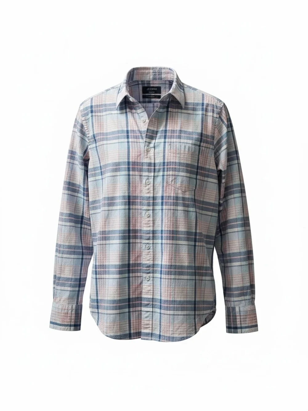 J. Crew Men's Blue and Pink Plaid Cotton Button-Down Shirt